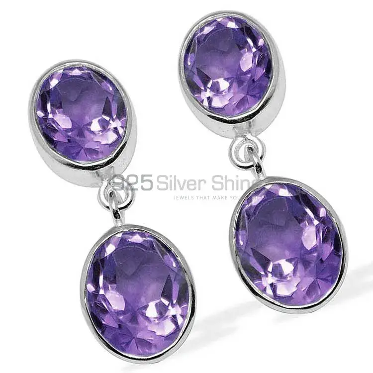 925 Sterling Silver Earrings In Natural Amethyst Gemstone 925SE1116_1