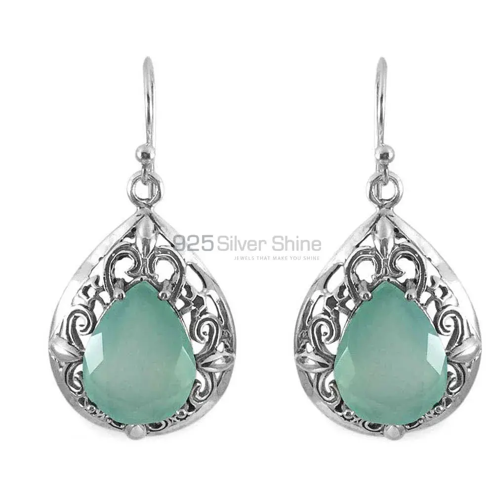 925 Sterling Silver Earrings Exporters In Natural Chalcedony Gemstone 925SE1344