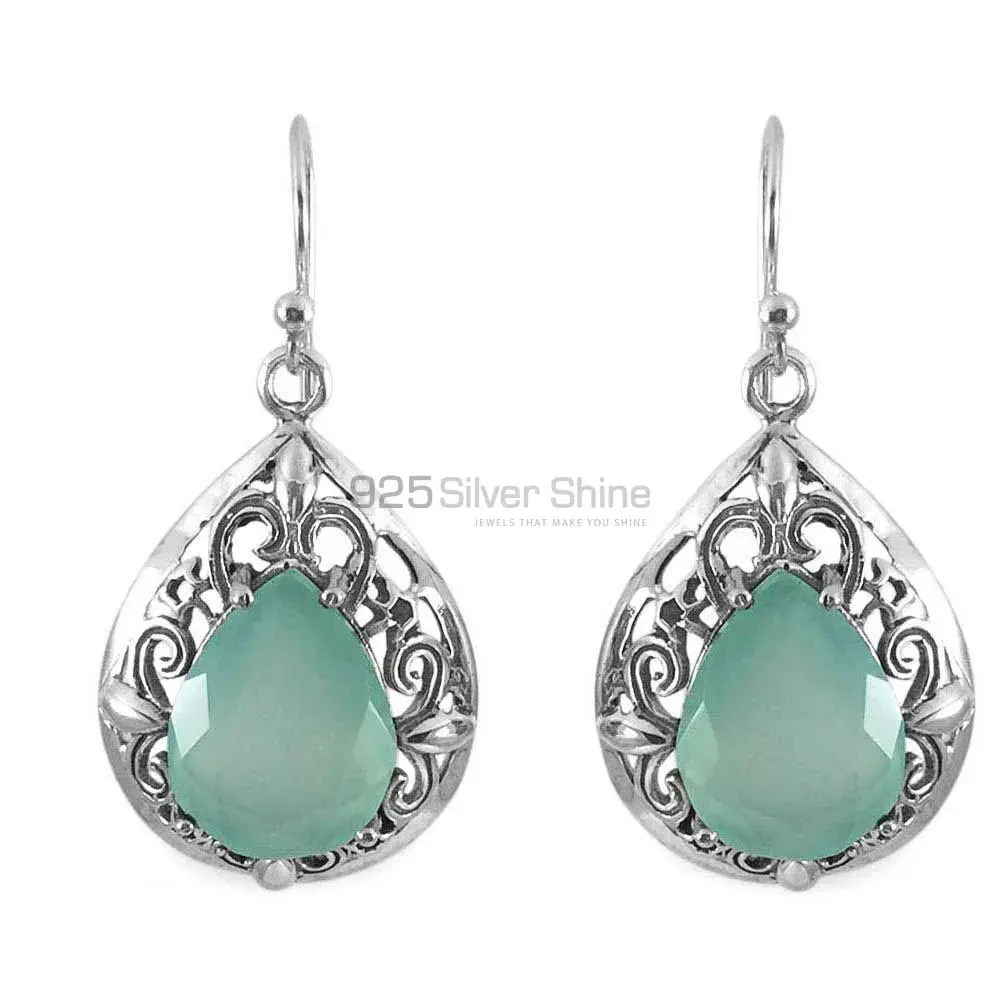 925 Sterling Silver Earrings In Natural Chalcedony Gemstone 925SE1344