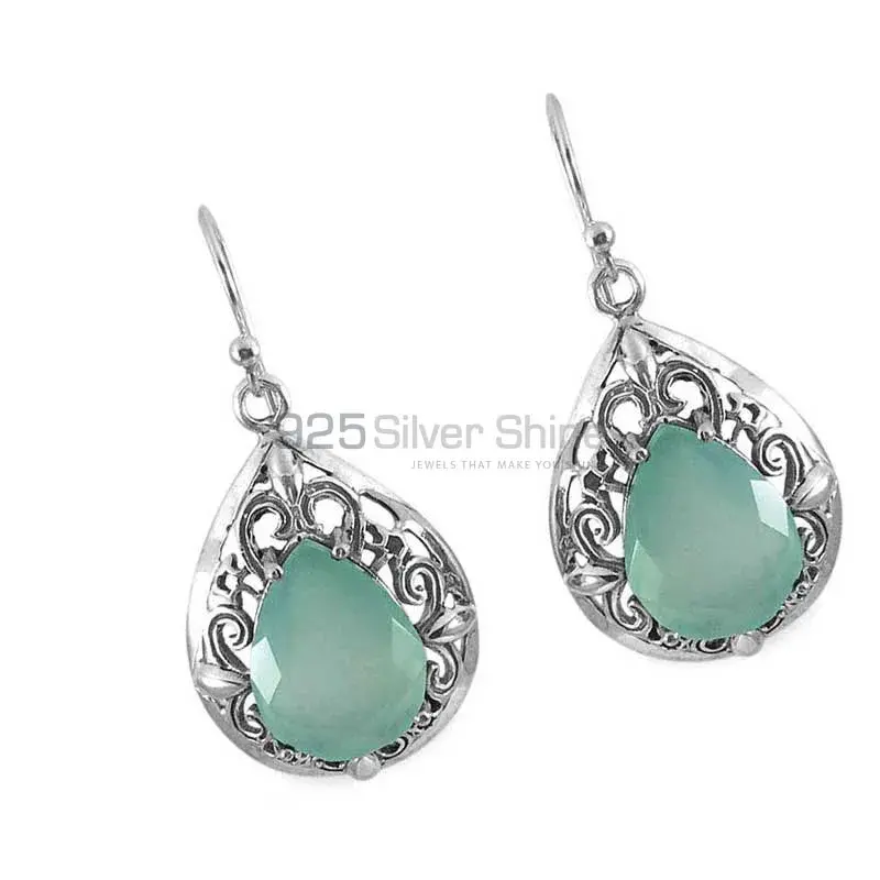 925 Sterling Silver Earrings Exporters In Natural Chalcedony Gemstone 925SE1344_0