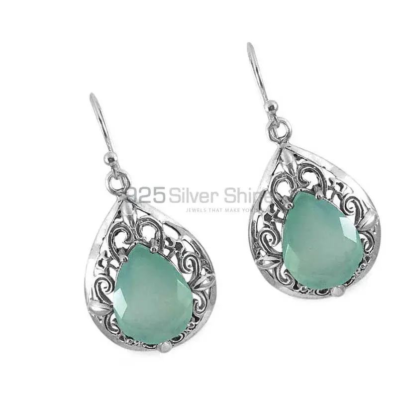 925 Sterling Silver Earrings In Natural Chalcedony Gemstone 925SE1344_0