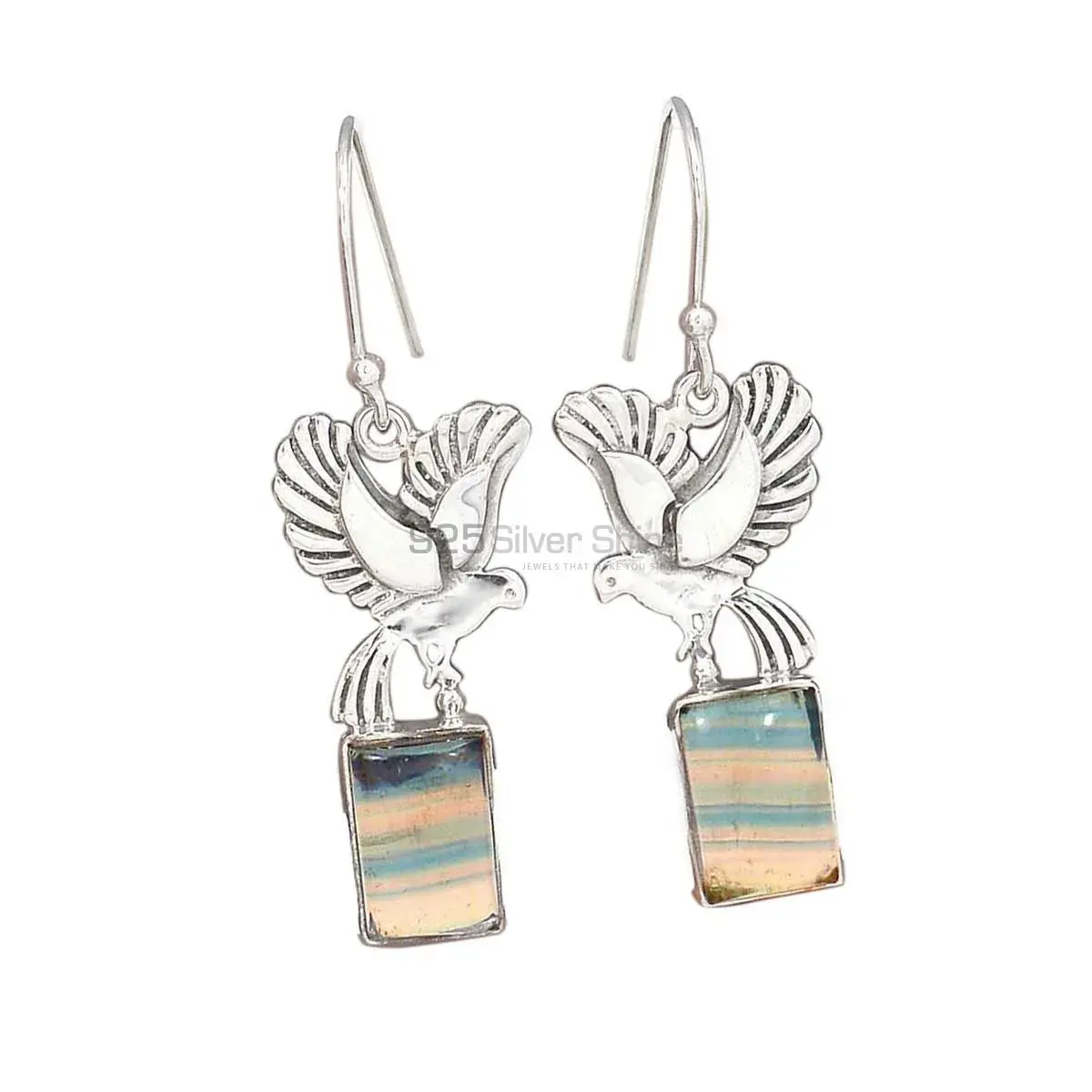 925 Sterling Silver Earrings In Natural Fluorite Gemstone 925SE2669_0
