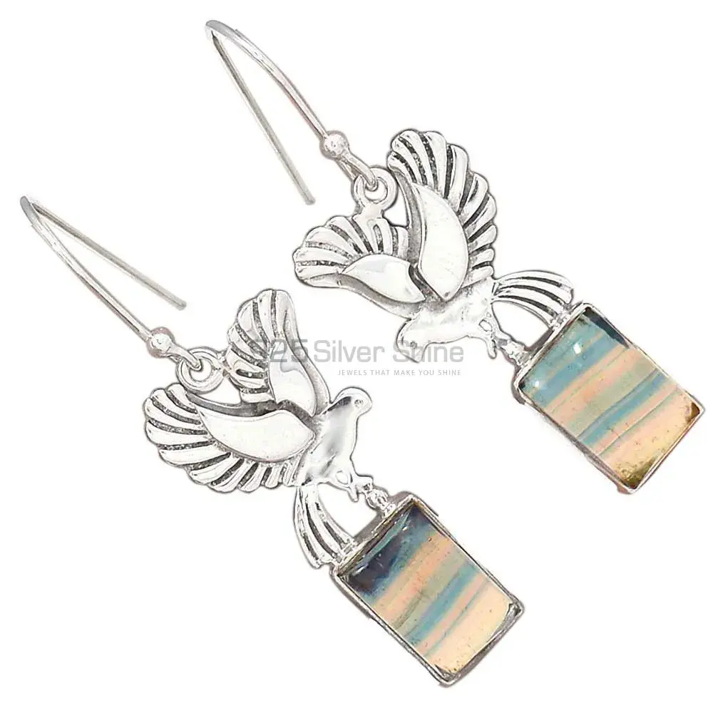 925 Sterling Silver Earrings In Natural Fluorite Gemstone 925SE2669_1