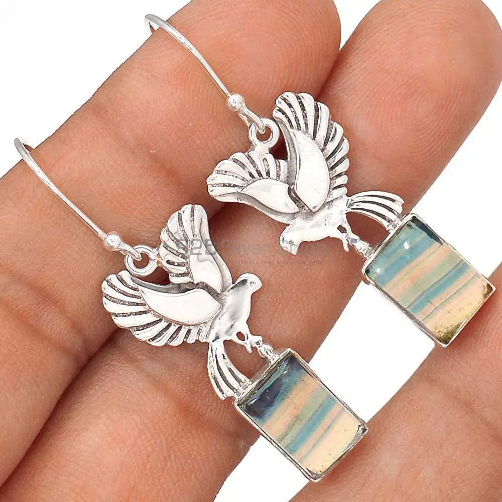925 Sterling Silver Earrings In Natural Fluorite Gemstone 925SE2669_2