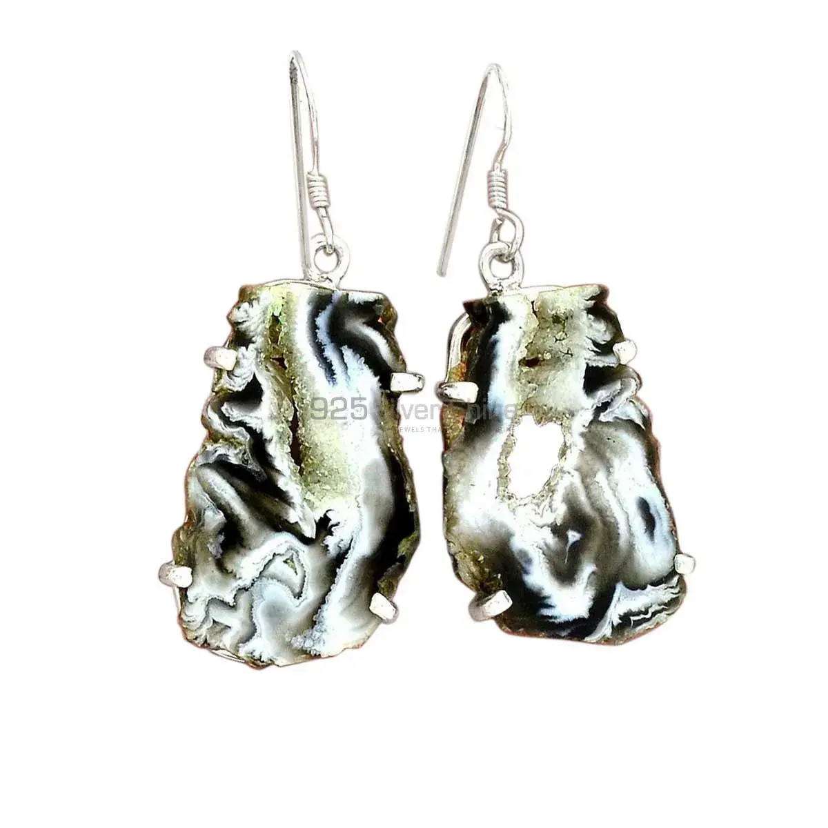 925 Sterling Silver Earrings In Natural Geode Druzy Gemstone 925SE2199_0