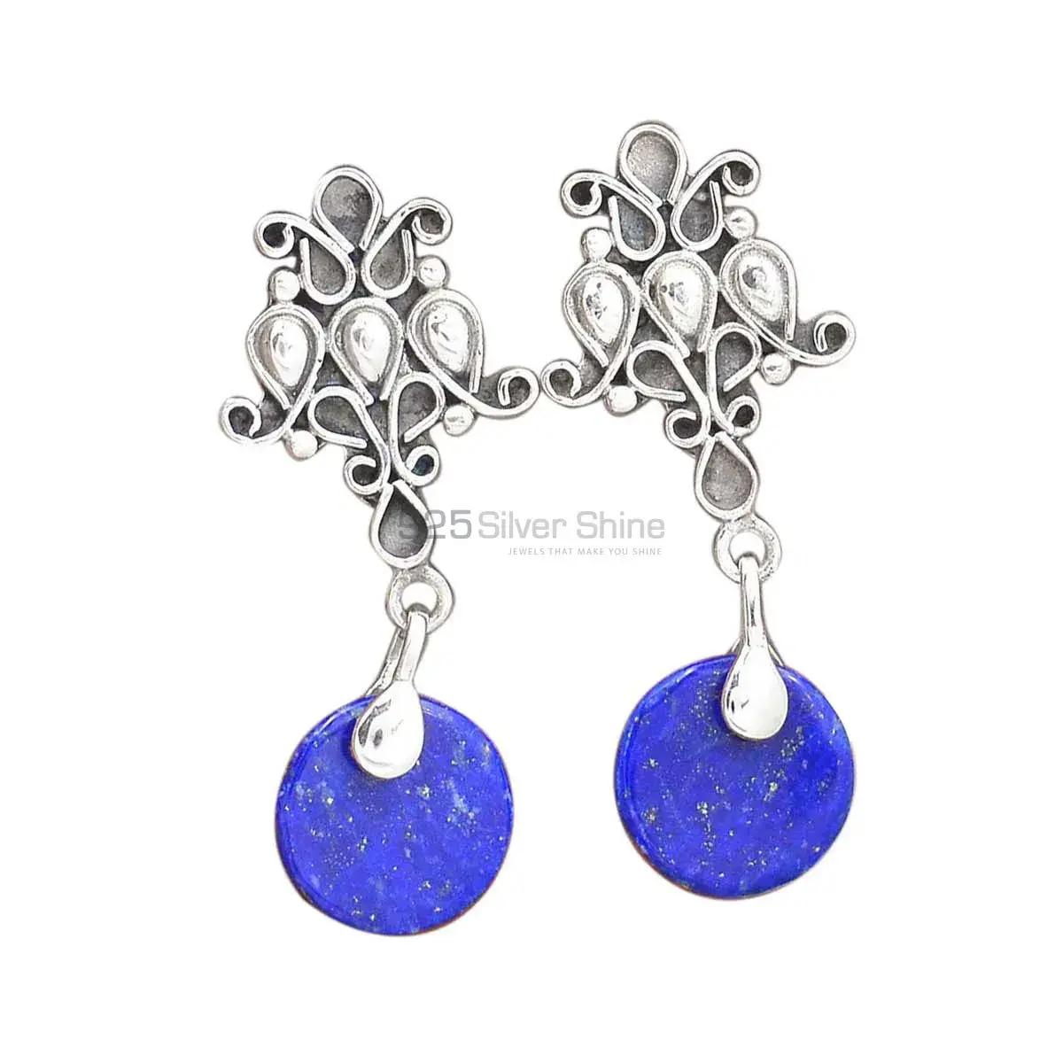 925 Sterling Silver Earrings In Natural Lapis Gemstone 925SE2041_0