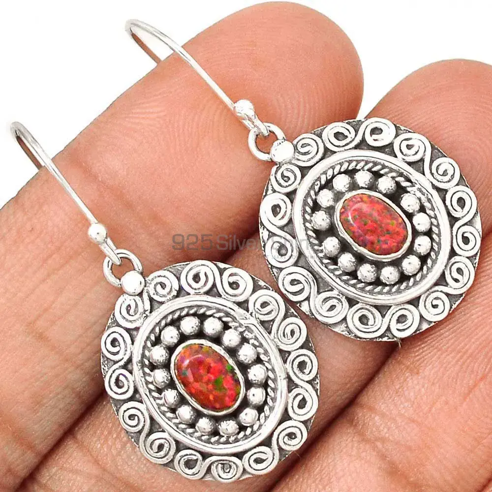 925 Sterling Silver Earrings In Natural Opal Gemstone 925SE2991_1