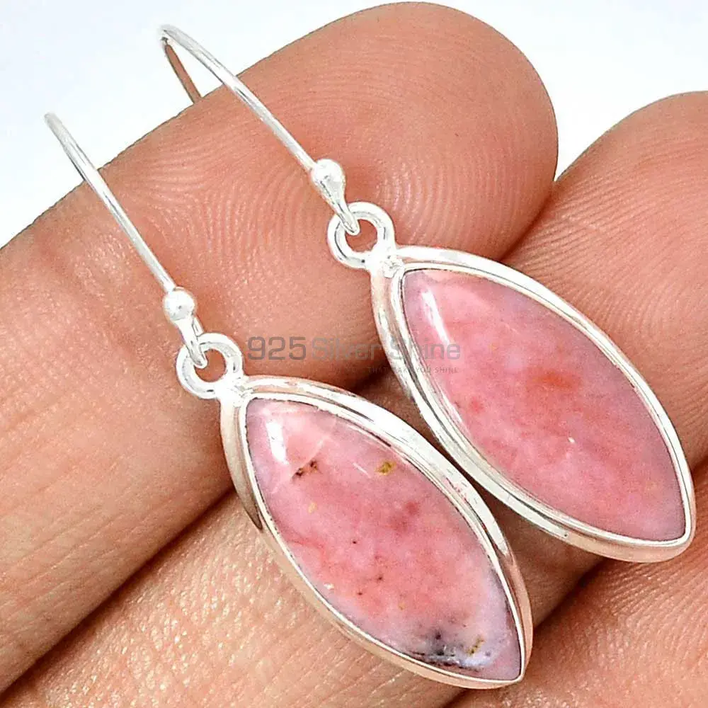 925 Sterling Silver Earrings In Natural Pink Opal Gemstone 925SE2833_2