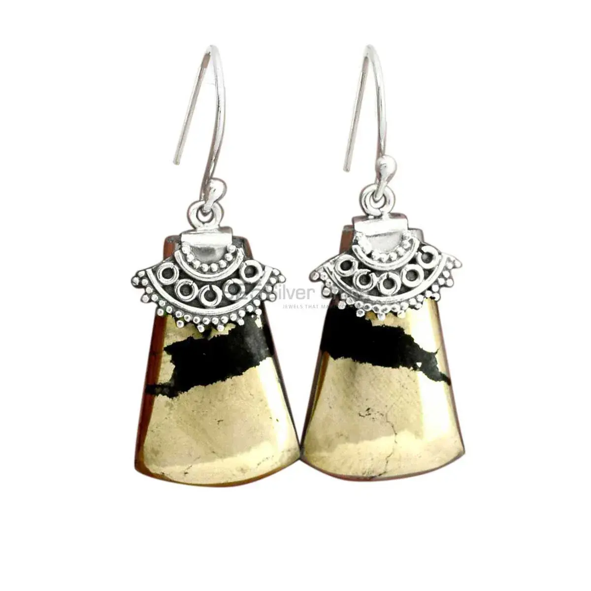 925 Sterling Silver Earrings Exporters In Natural Pyrite Gemstone 925SE2515