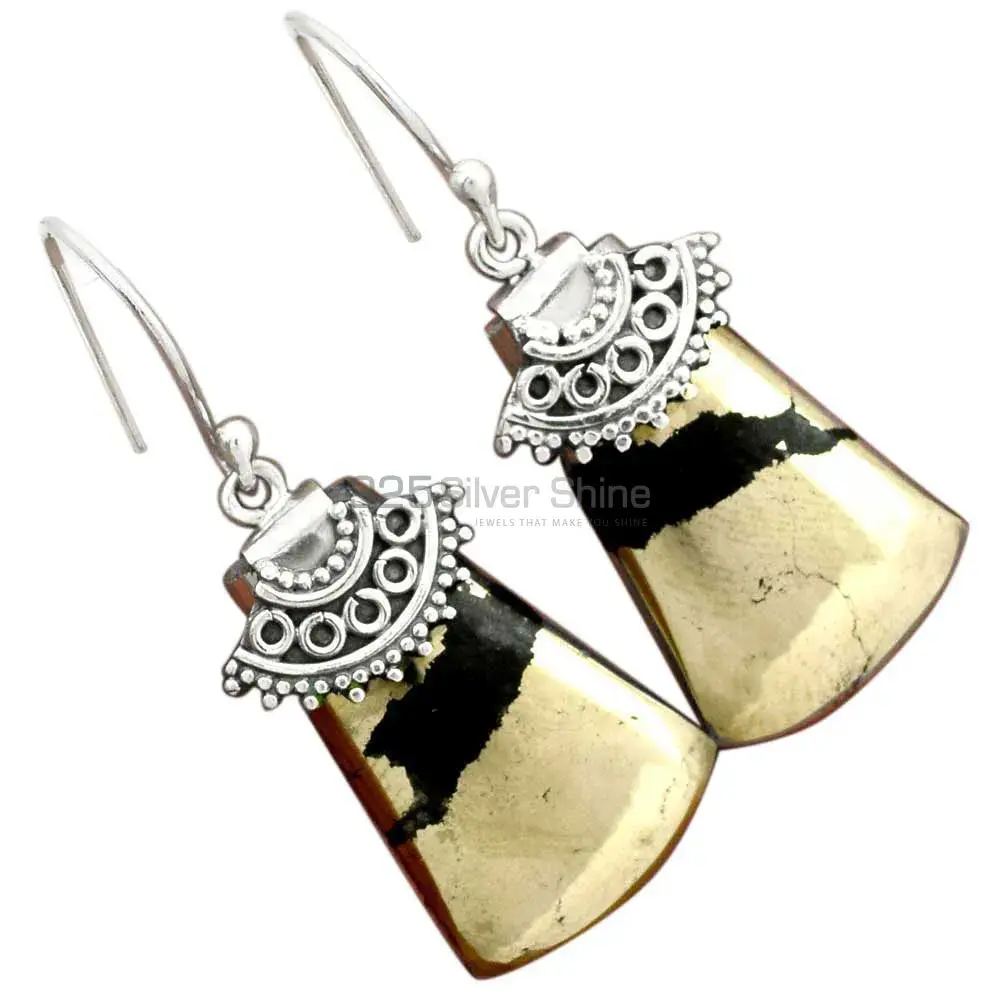 925 Sterling Silver Earrings In Natural Pyrite Gemstone 925SE2515_1