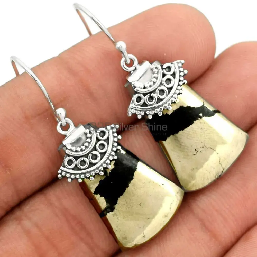 925 Sterling Silver Earrings In Natural Pyrite Gemstone 925SE2515_2