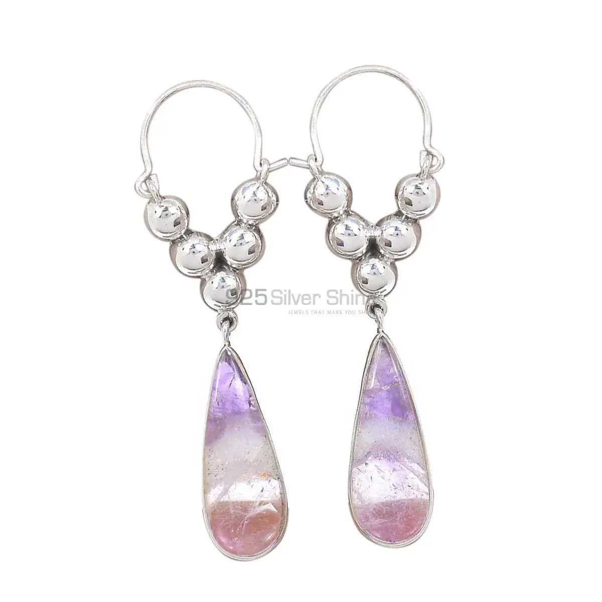925 Sterling Silver Earrings In Semi Precious Fluorite Gemstone 925SE3071_0