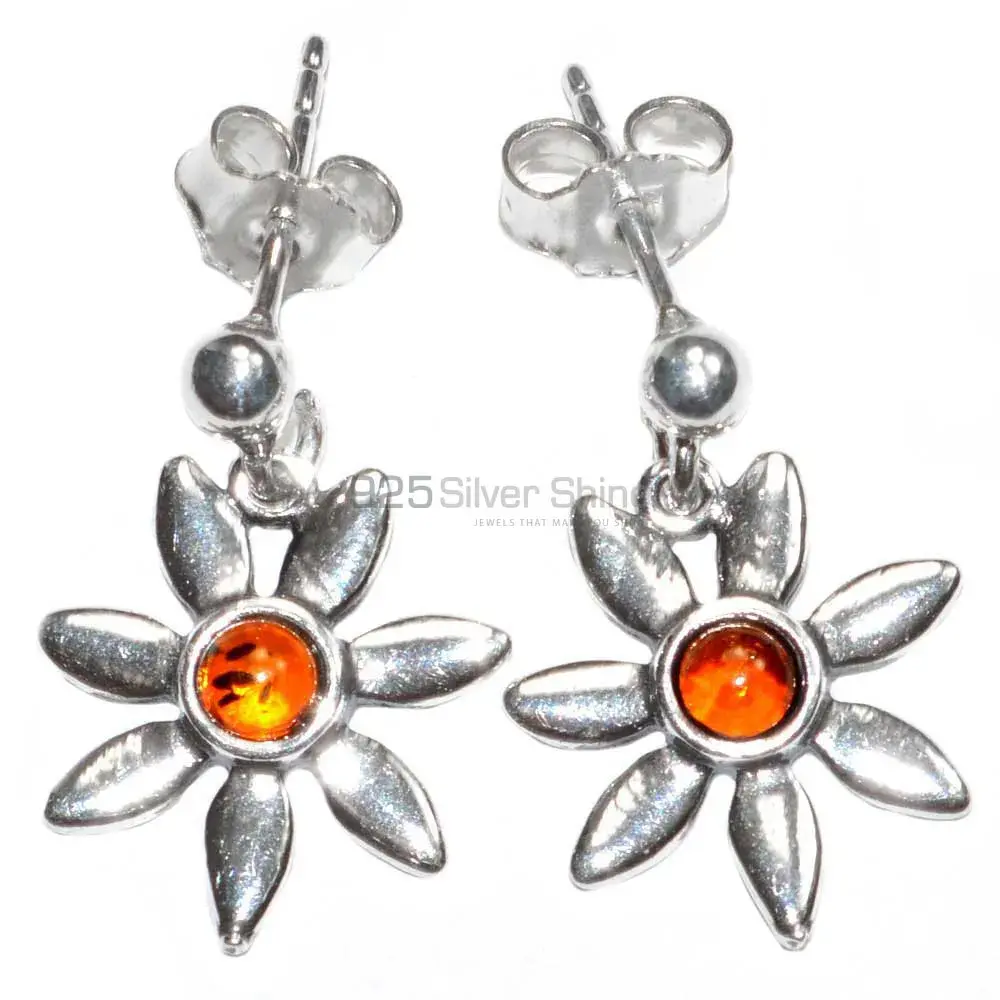 925 Sterling Silver Earrings Exporters In Semi Precious Amber Gemstone 925SE2913