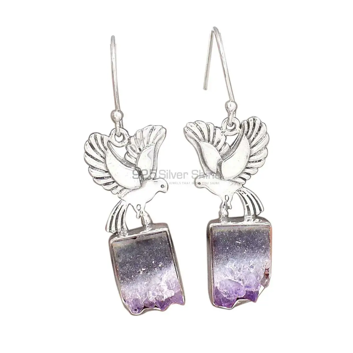 925 Sterling Silver Earrings In Semi Precious Amethyst Cylinder Gemstone 925SE2670_0
