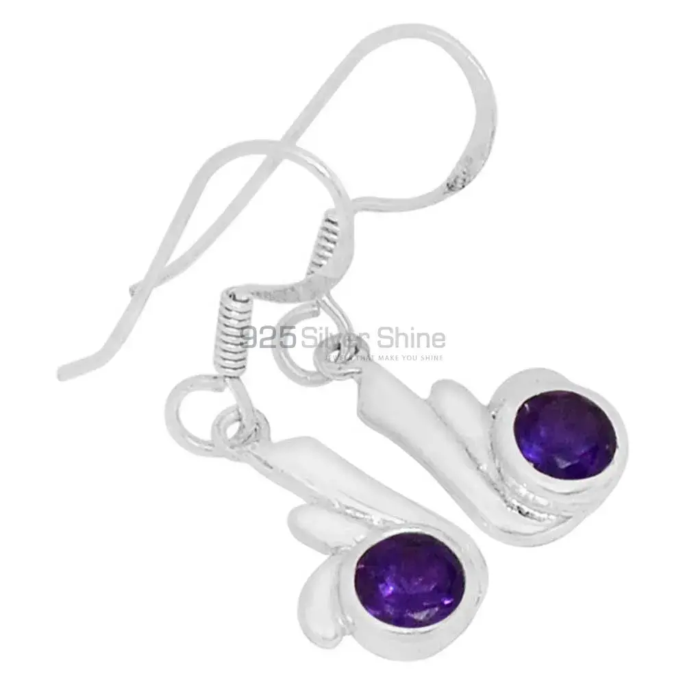 925 Sterling Silver Earrings In Semi Precious Amethyst Gemstone 925SE564_0