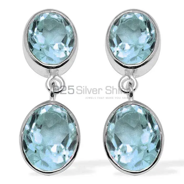 925 Sterling Silver Earrings Exporters In Semi Precious Blue Topaz Gemstone 925SE1117