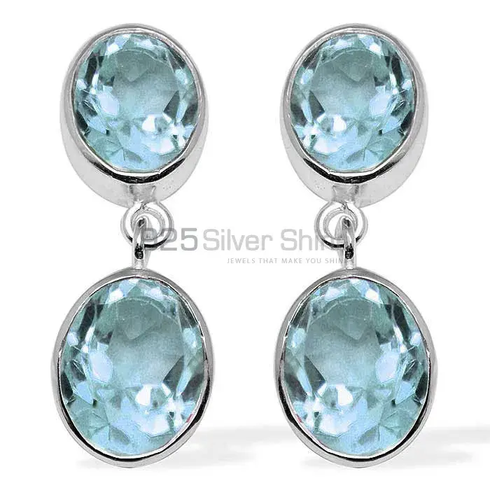 925 Sterling Silver Earrings In Semi Precious Blue Topaz Gemstone 925SE1117_0