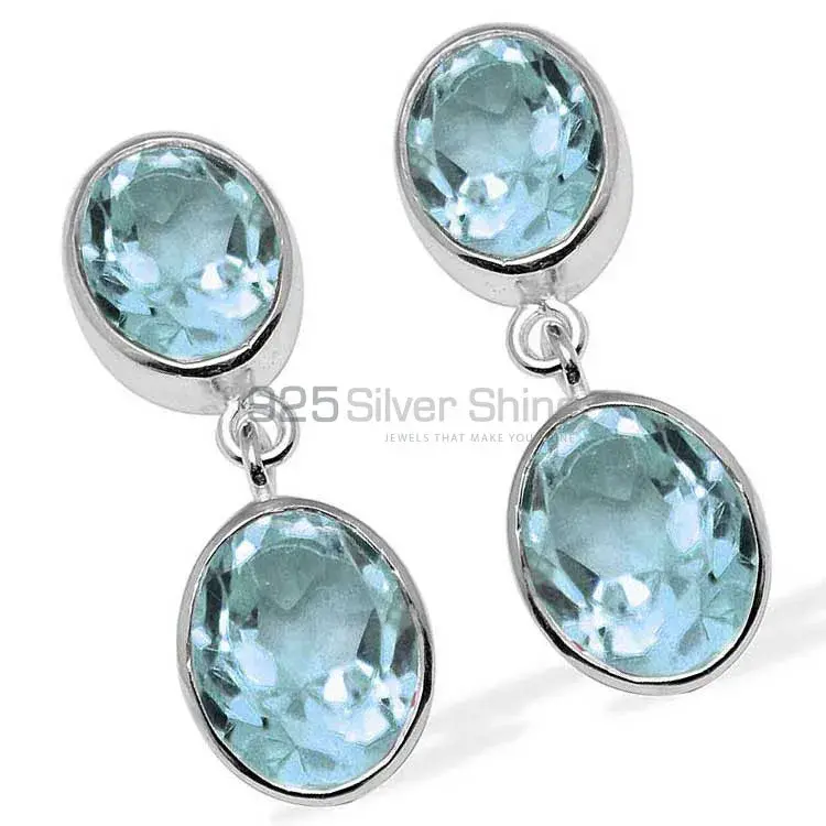 925 Sterling Silver Earrings In Semi Precious Blue Topaz Gemstone 925SE1117_1