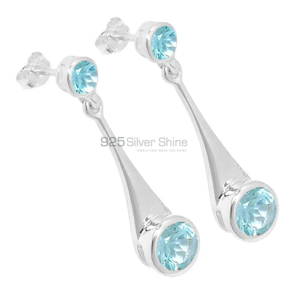 925 Sterling Silver Earrings In Semi Precious Blue Topaz Gemstone 925SE485_0