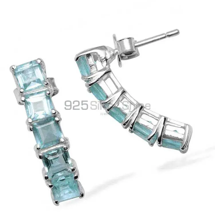 925 Sterling Silver Earrings In Semi Precious Blue Topaz Gemstone 925SE959_1