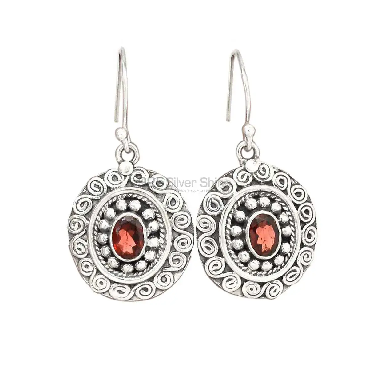 925 Sterling Silver Earrings In Semi Precious Garnet Gemstone 925SE2992