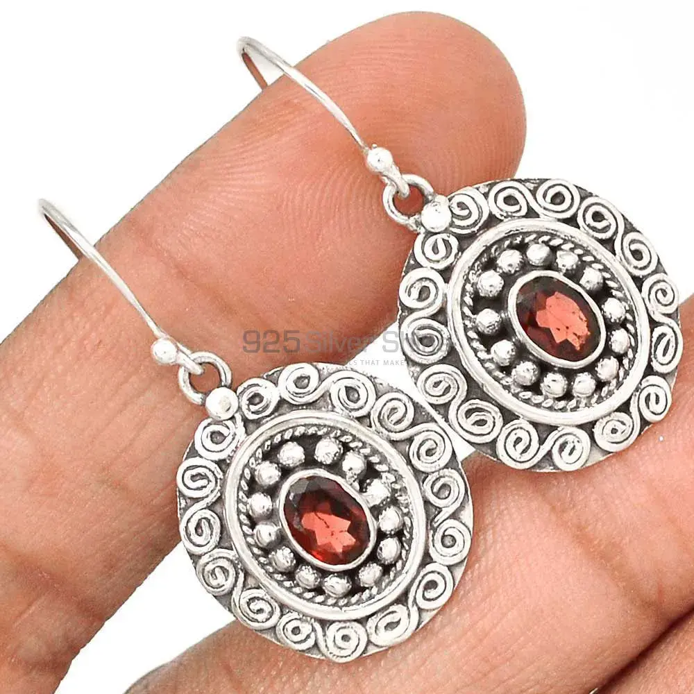 925 Sterling Silver Earrings In Semi Precious Garnet Gemstone 925SE2992_0