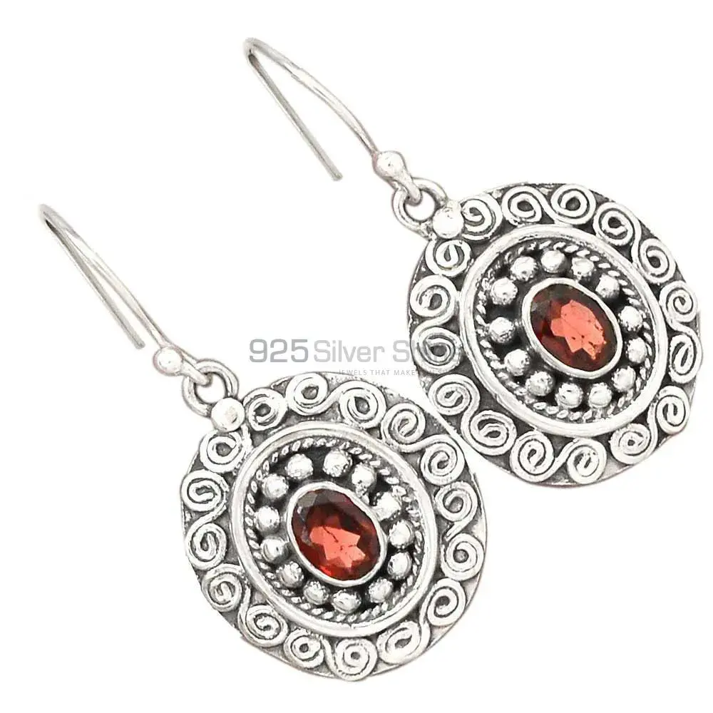 925 Sterling Silver Earrings In Semi Precious Garnet Gemstone 925SE2992_1