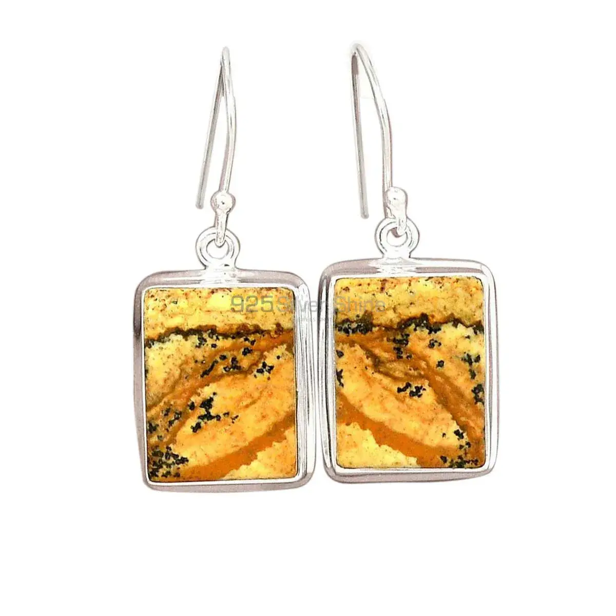 925 Sterling Silver Earrings In Semi Precious Picture Jasper Gemstone 925SE2358_1