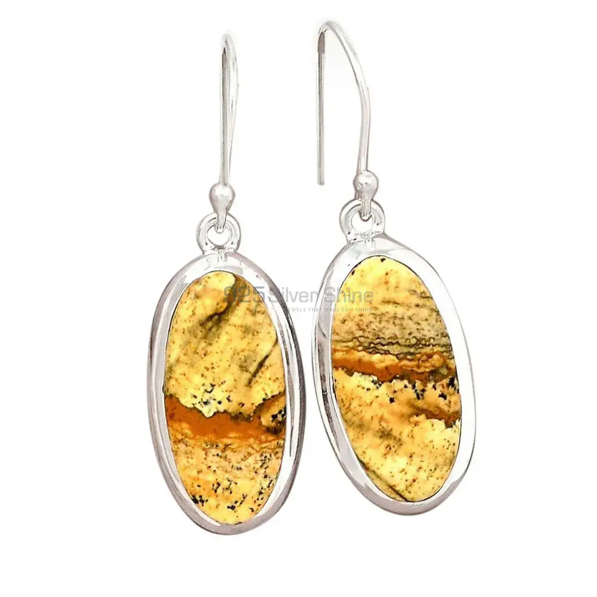 925 Sterling Silver Earrings In Semi Precious Picture Jasper Gemstone 925SE2358_4