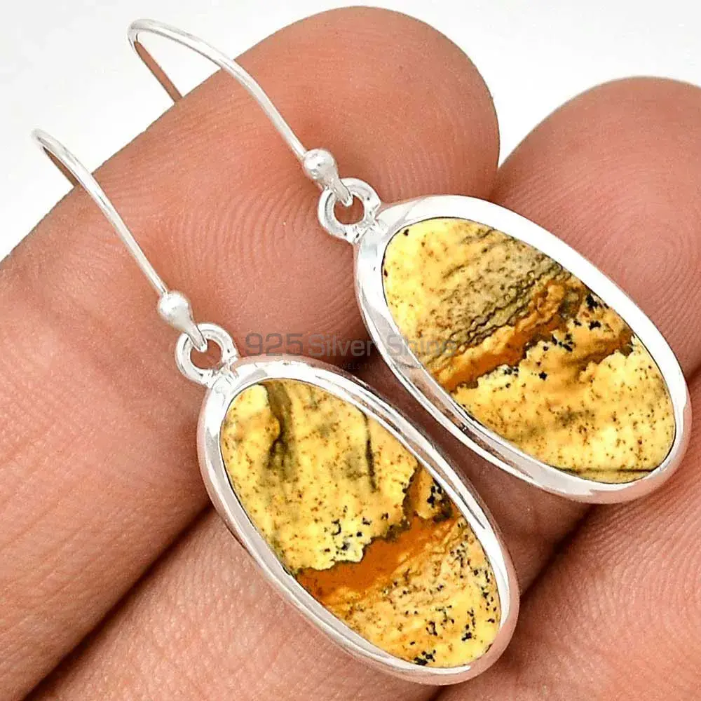 925 Sterling Silver Earrings In Semi Precious Picture Jasper Gemstone 925SE2358_5