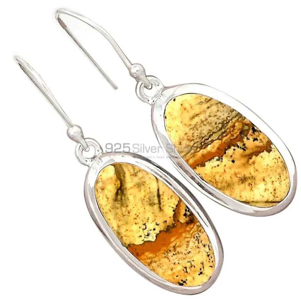 925 Sterling Silver Earrings In Semi Precious Picture Jasper Gemstone 925SE2358_6