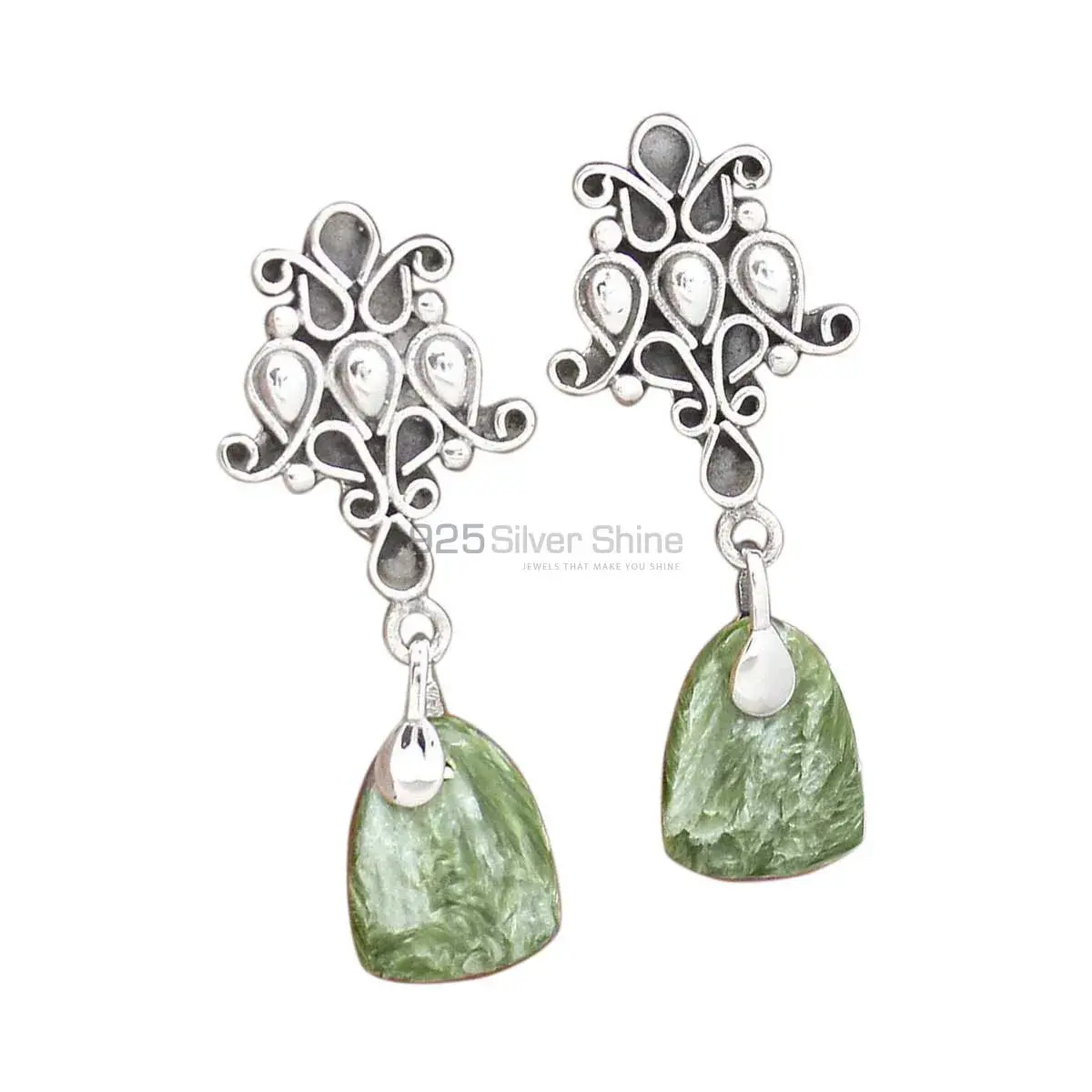 925 Sterling Silver Earrings In Semi Precious Seraphinite Gemstone 925SE2042_0
