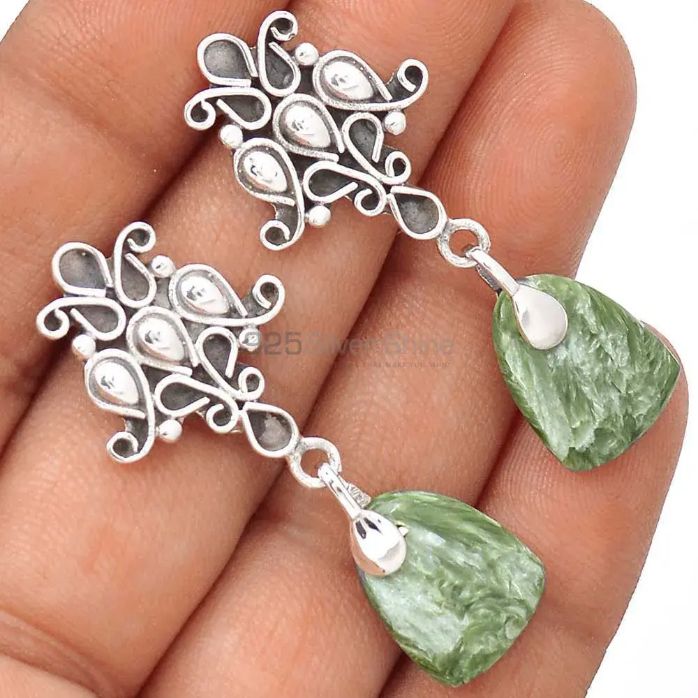 925 Sterling Silver Earrings Exporters In Semi Precious Seraphinite Gemstone 925SE2042_0