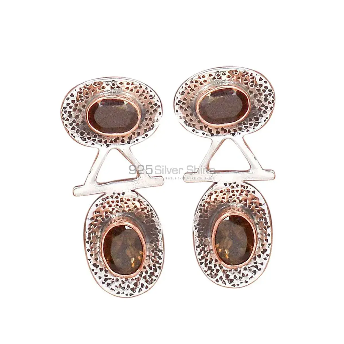 925 Sterling Silver Earrings In Semi Precious Smoky Quartz Gemstone 925SE2121_0