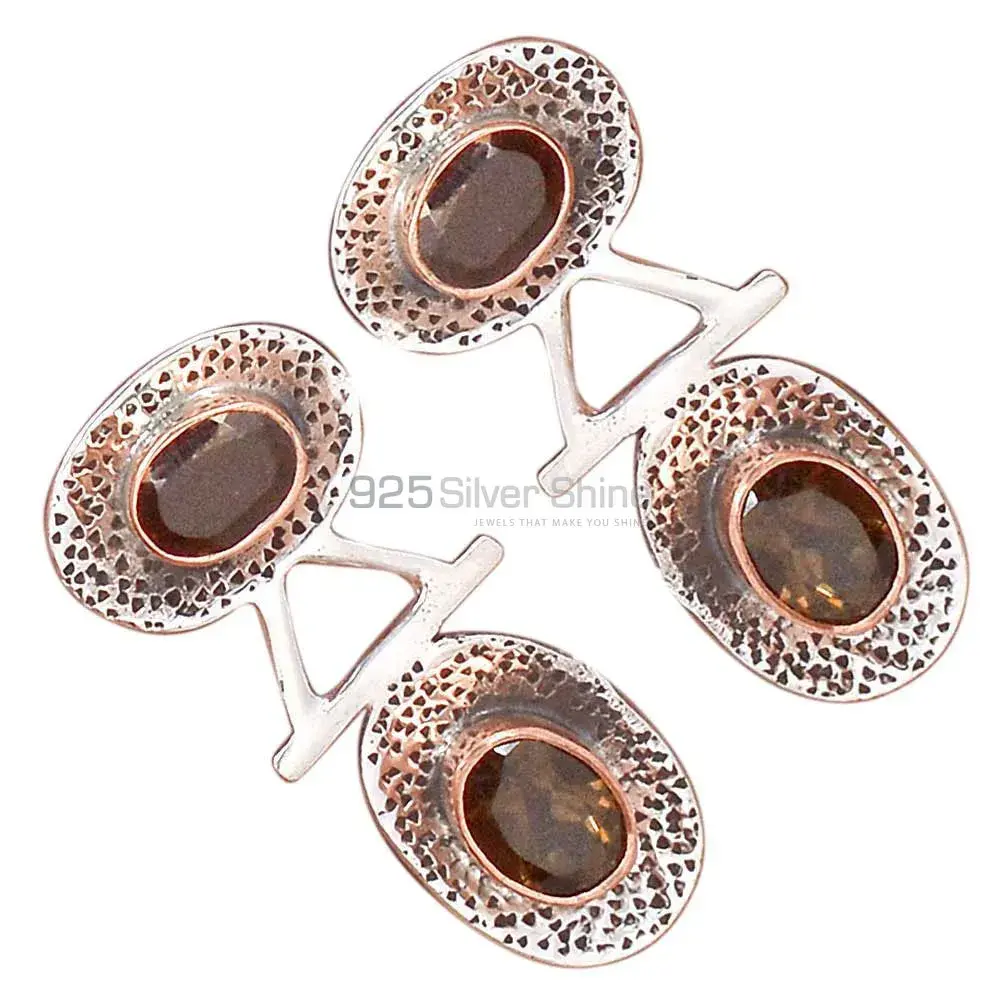 925 Sterling Silver Earrings In Semi Precious Smoky Quartz Gemstone 925SE2121_2