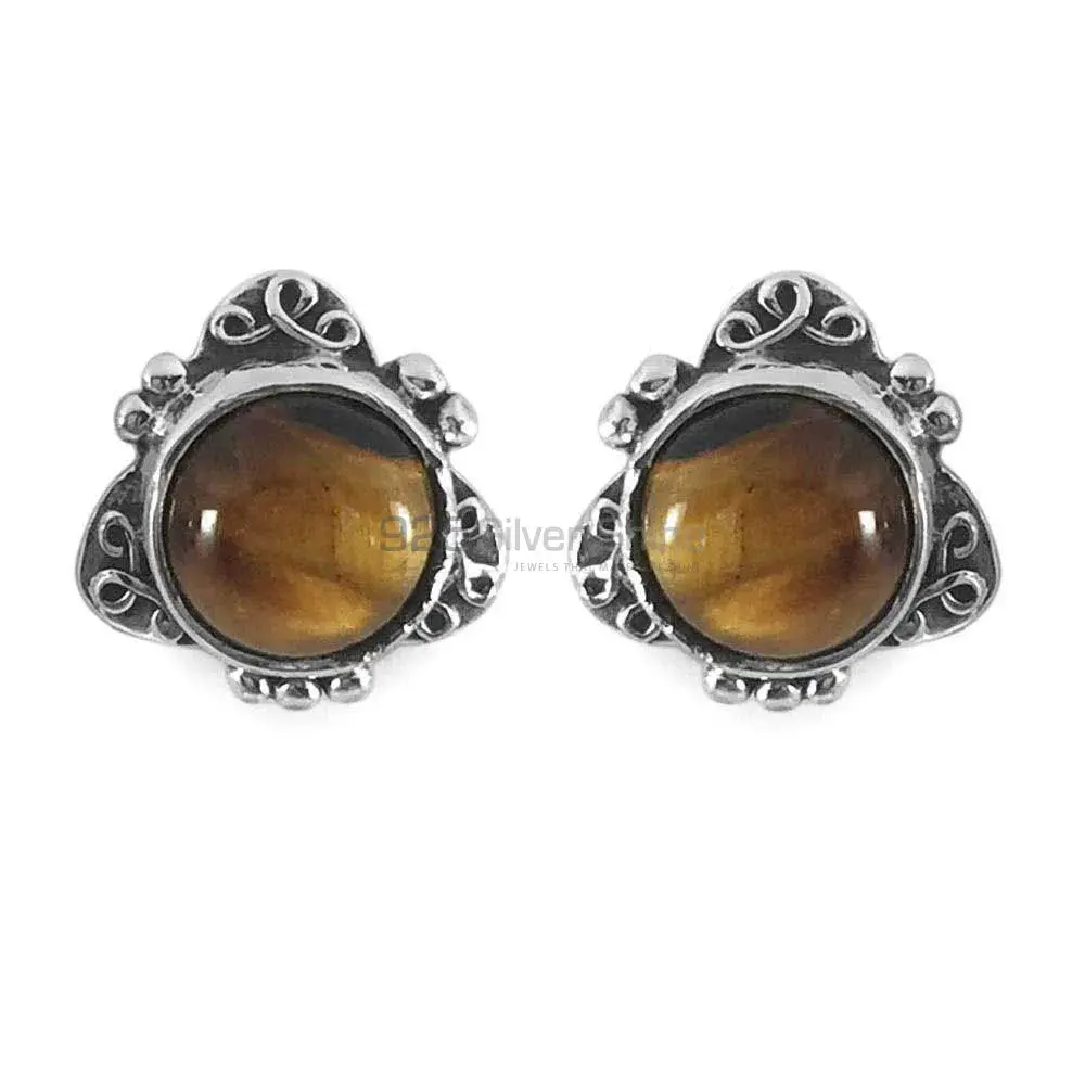 925 Sterling Silver Earrings In Semi Precious Tiger's Eye Gemstone 925SE1345_0