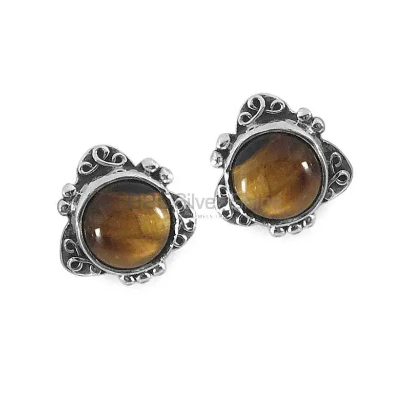 925 Sterling Silver Earrings In Semi Precious Tiger's Eye Gemstone 925SE1345_1