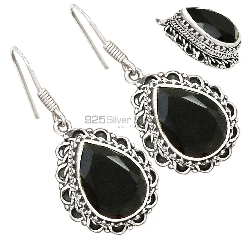 925 Sterling Silver Earrings In Genuine Black Onyx Gemstone 925SE2716_0