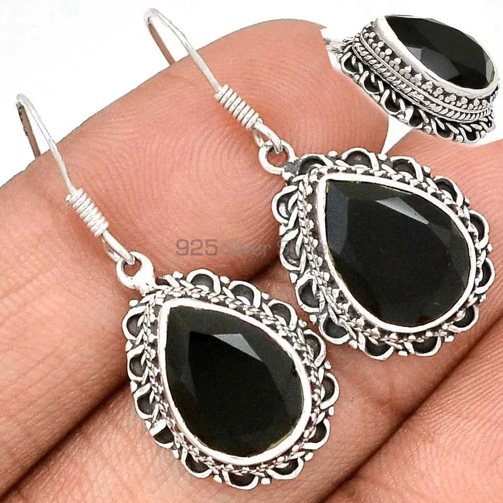 925 Sterling Silver Earrings In Genuine Black Onyx Gemstone 925SE2716_1