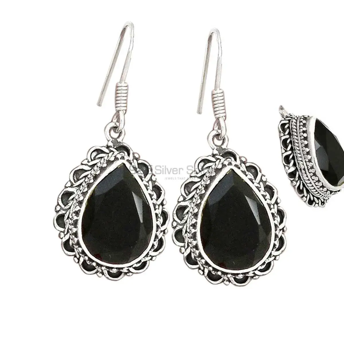 925 Sterling Silver Earrings In Genuine Black Onyx Gemstone 925SE2716_1