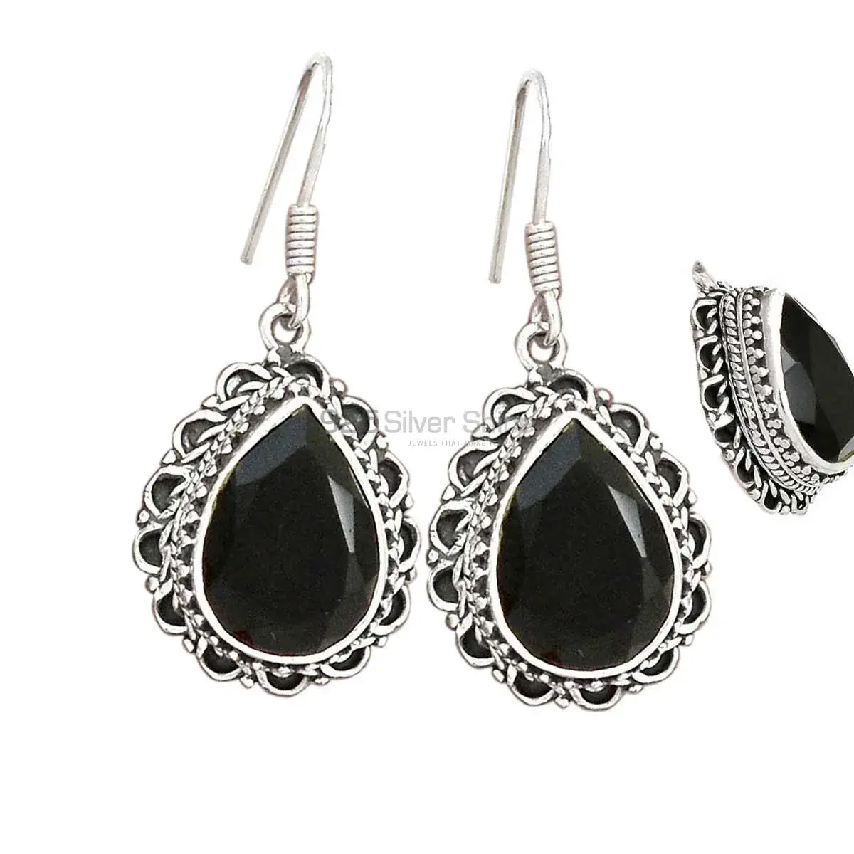 925 Sterling Silver Earrings In Genuine Black Onyx Gemstone 925SE2716_2