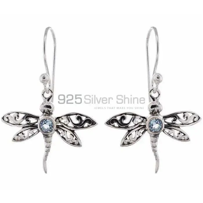 925 Sterling Silver Earrings In Genuine Blue Topaz Gemstone 925SE1161