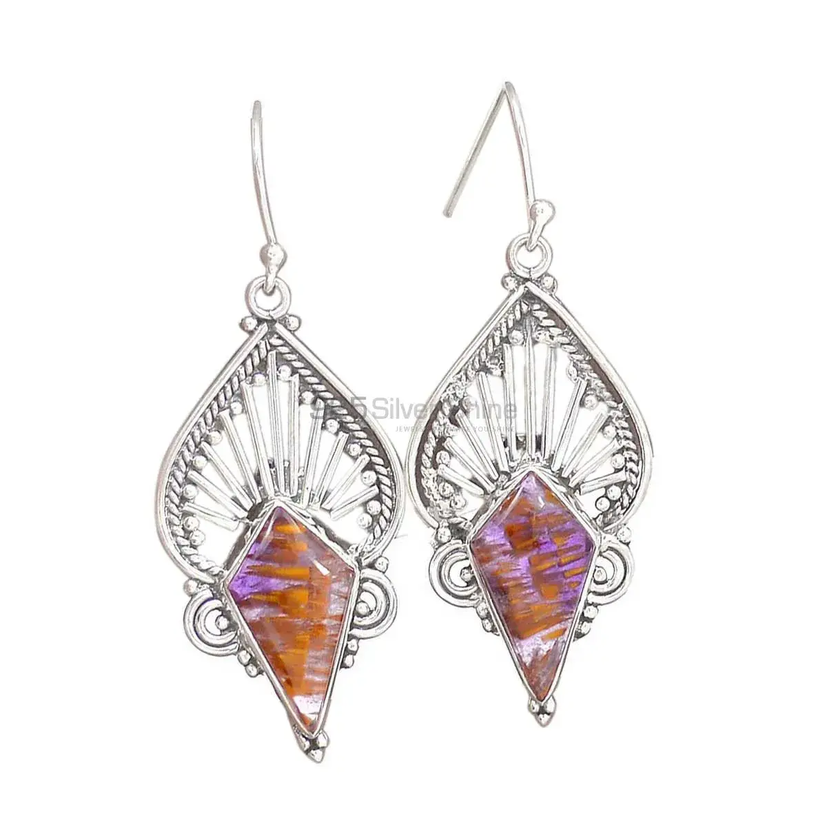 925 Sterling Silver Earrings In Genuine Cacoxenite Gemstone 925SE2645_0