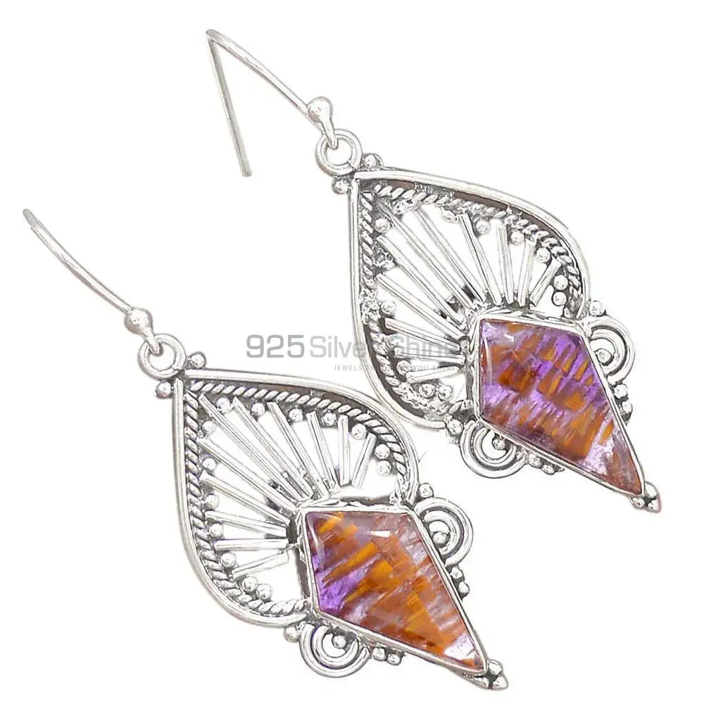 925 Sterling Silver Earrings In Genuine Cacoxenite Gemstone 925SE2645_1