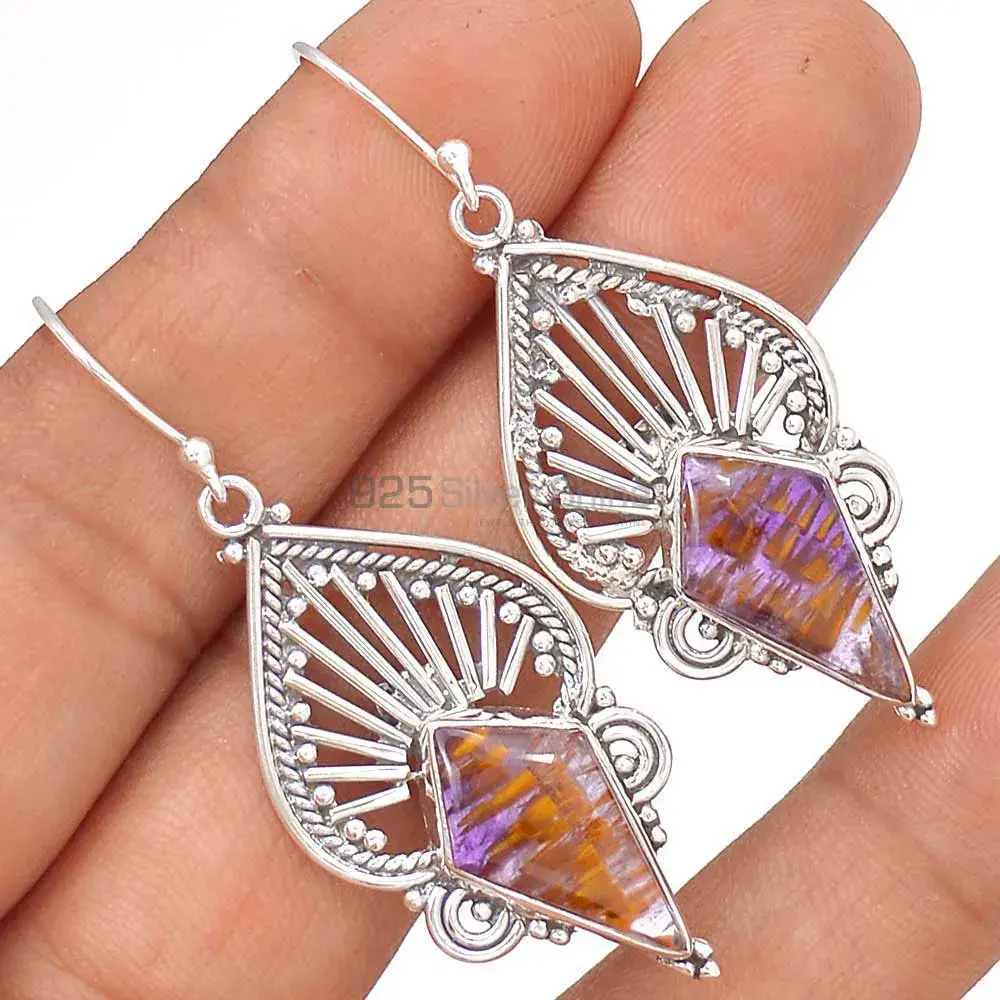 925 Sterling Silver Earrings In Genuine Cacoxenite Gemstone 925SE2645_2