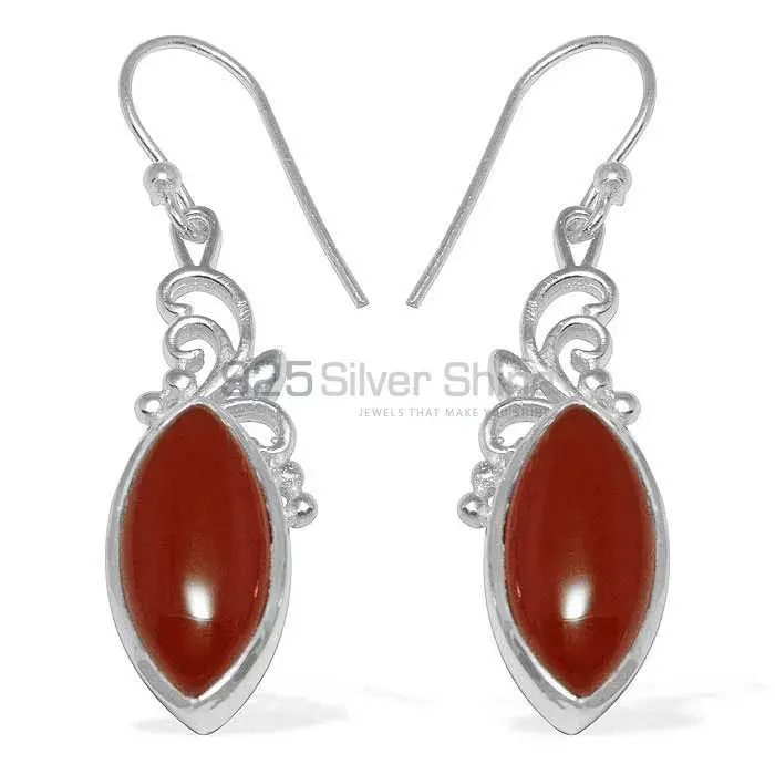 925 Sterling Silver Earrings In Genuine Carnelian Gemstone 925SE854_0