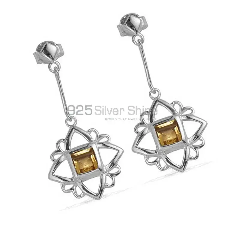 925 Sterling Silver Earrings In Genuine Citrine Gemstone 925SE696