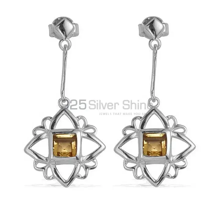 925 Sterling Silver Earrings In Genuine Citrine Gemstone 925SE696_0