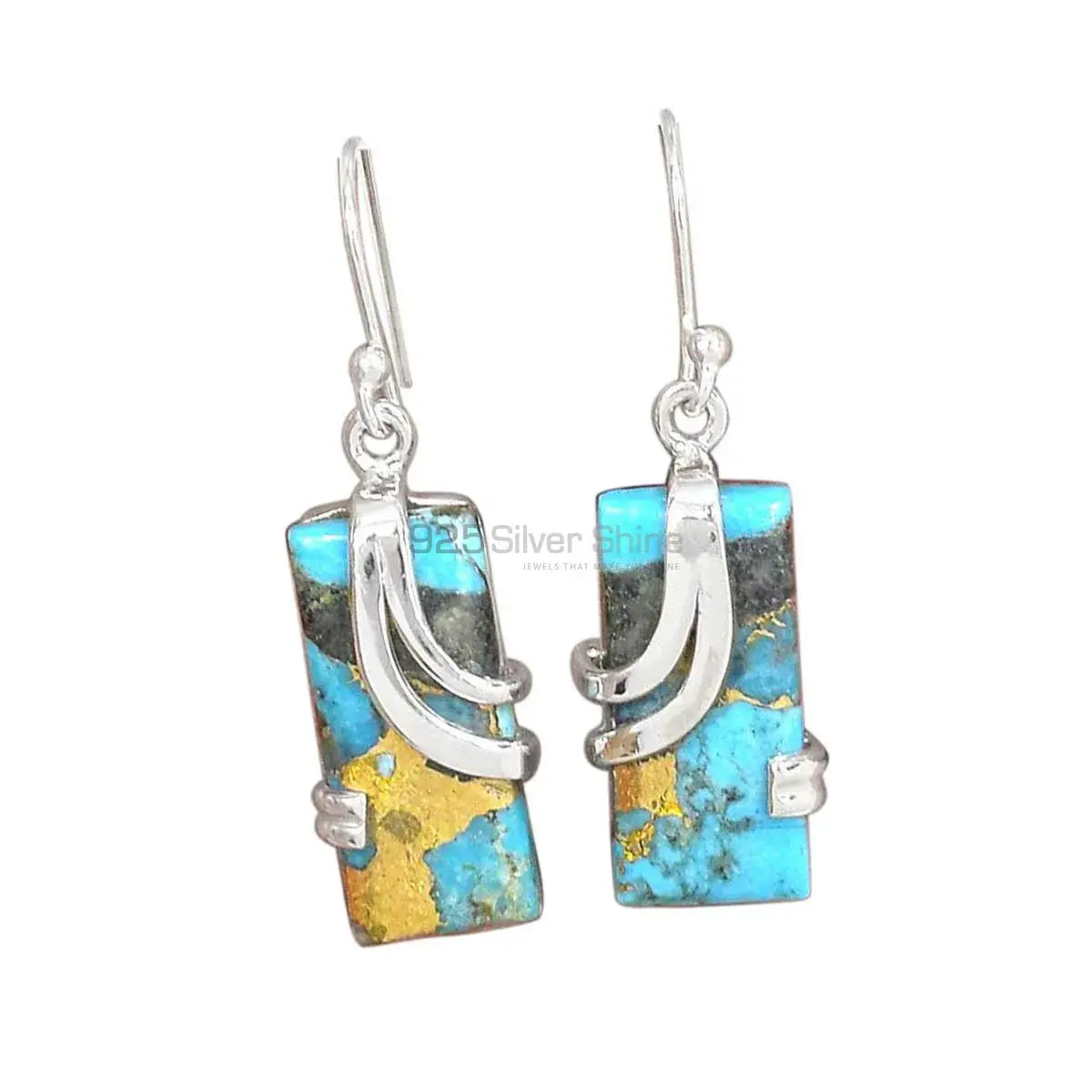 925 Sterling Silver Earrings In Genuine Copper Turquoise Gemstone 925SE2095_0