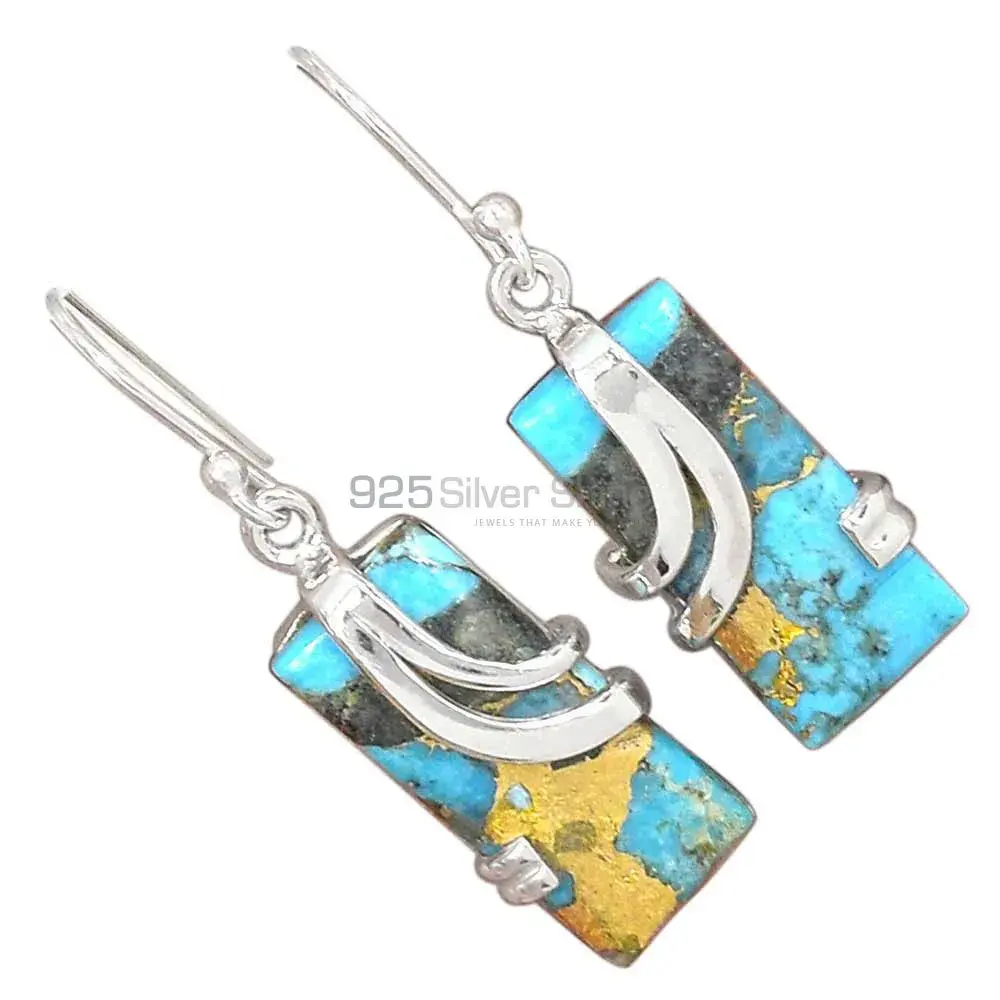 925 Sterling Silver Earrings In Genuine Copper Turquoise Gemstone 925SE2095_1